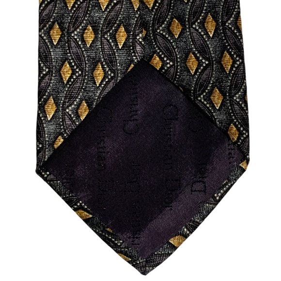 Vintage Christian Dior Monsieur Silk Tie in Charcoal Grey / Gold - Picture 2 of 7